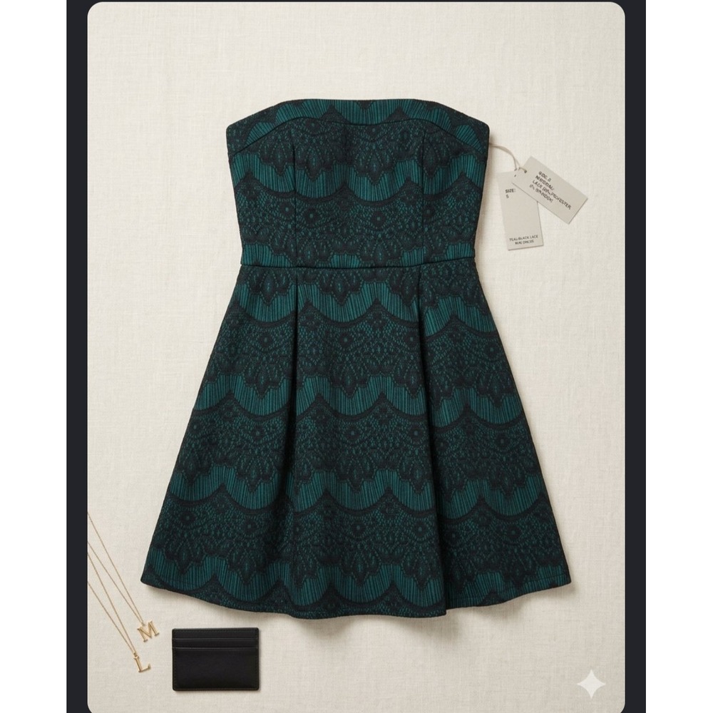 Fab'rik Women Teal Black Lace Strapless Cutout Back Mini Dress Size S